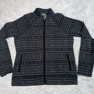 L-RL Active Sweatshirt Womens L Gray Aztec‎ Print Lightweight Zip Up Pockets